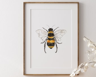 Aquarell Honigbiene Kunstdruck, Minimalistisches Wanddekor