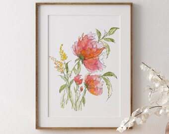 Watercolor Poppy Print | Loose Floral Painting, Home Decor