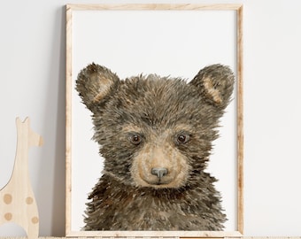 Baby Bear Watercolor Print, Woodland Nursery Art