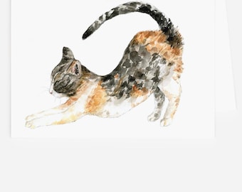 Calico Cat Watercolor Greeting Card - Blank Inside