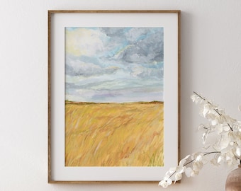 Prairie Landscape Art Print, Wheat Painting, Field, Wheat Field, Sky Painting, Canadian Landscape, Mid West Art Print, Farmhouse Decor
