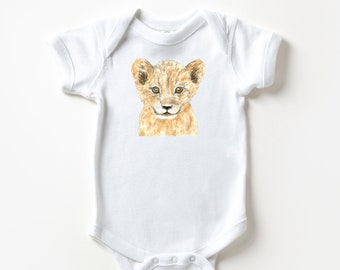 Personalized Lion Baby Onesie – Watercolor Safari Bodysuit