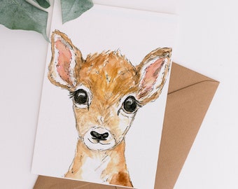 Deer Baby Card - woodland animal baby card - minimal welcome baby card - minimal baby shower card - minimal animal baby shower card