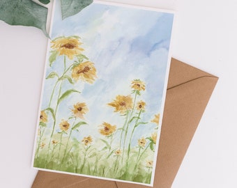 Carte de voeux tournesol - tournesol aquarelle - oeuvre d'art tournesol - papeterie tournesol - tournesol
