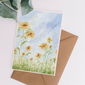 Sonnenblume Grußkarte - Aquarell Sonnenblume - Sonnenblume Kunstwerk - Sonnenblume Stationär - Sonnenblume