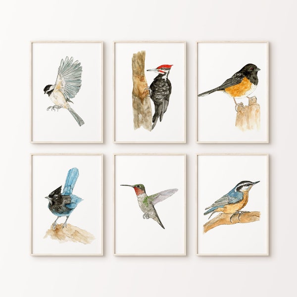 Nursery Bird Wall Prints, Set of 6, Nursery Art, Minimalist Nursery Art, Baby Shower Gift, Bird Wall Decor