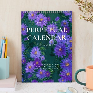 Floral Perpetual Calendar, Reusable Celebration Calendar, Monthly Calendar, Birthday Calendar, Mother&#39;s Day Gift, Stationery, Wall Calendar