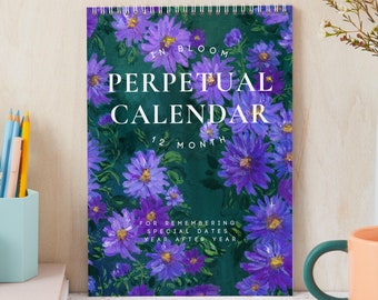 Floral Perpetual Calendar, Reusable Celebration Calendar, Monthly Calendar, Birthday Calendar, Mother's Day Gift, Stationery, Wall Calendar