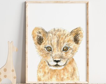 Aquarell Löwenjunges Kunstdruck, Safari Kinderzimmer Dekor
