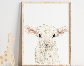Watercolor Lamb Print, Nursery Animal Art