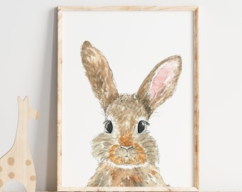 Watercolor Bunny Art Print, Woodland Nursery Decor