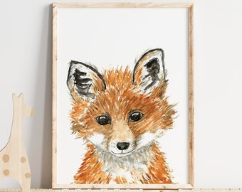 Aquarell Fuchs Druck, Wald Kinderzimmer Art