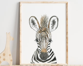 Baby Zebra Watercolor Print, Safari Nursery Art