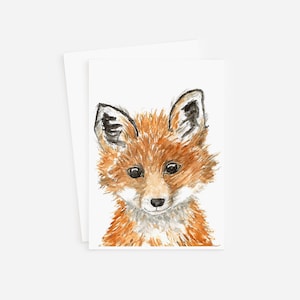 キツネカード - 森の動物カード - キツネのアートワーク - 赤ちゃんキツネ - キツネの文房具 - ミニマルなベビーシャワーカード - ミニマルなキツネカード