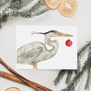 Tarjeta navideña de garza azul, tarjeta navideña en blanco, juego de tarjetas navideñas, Navidad, tarjeta festiva, tarjeta de la isla de Vancouver