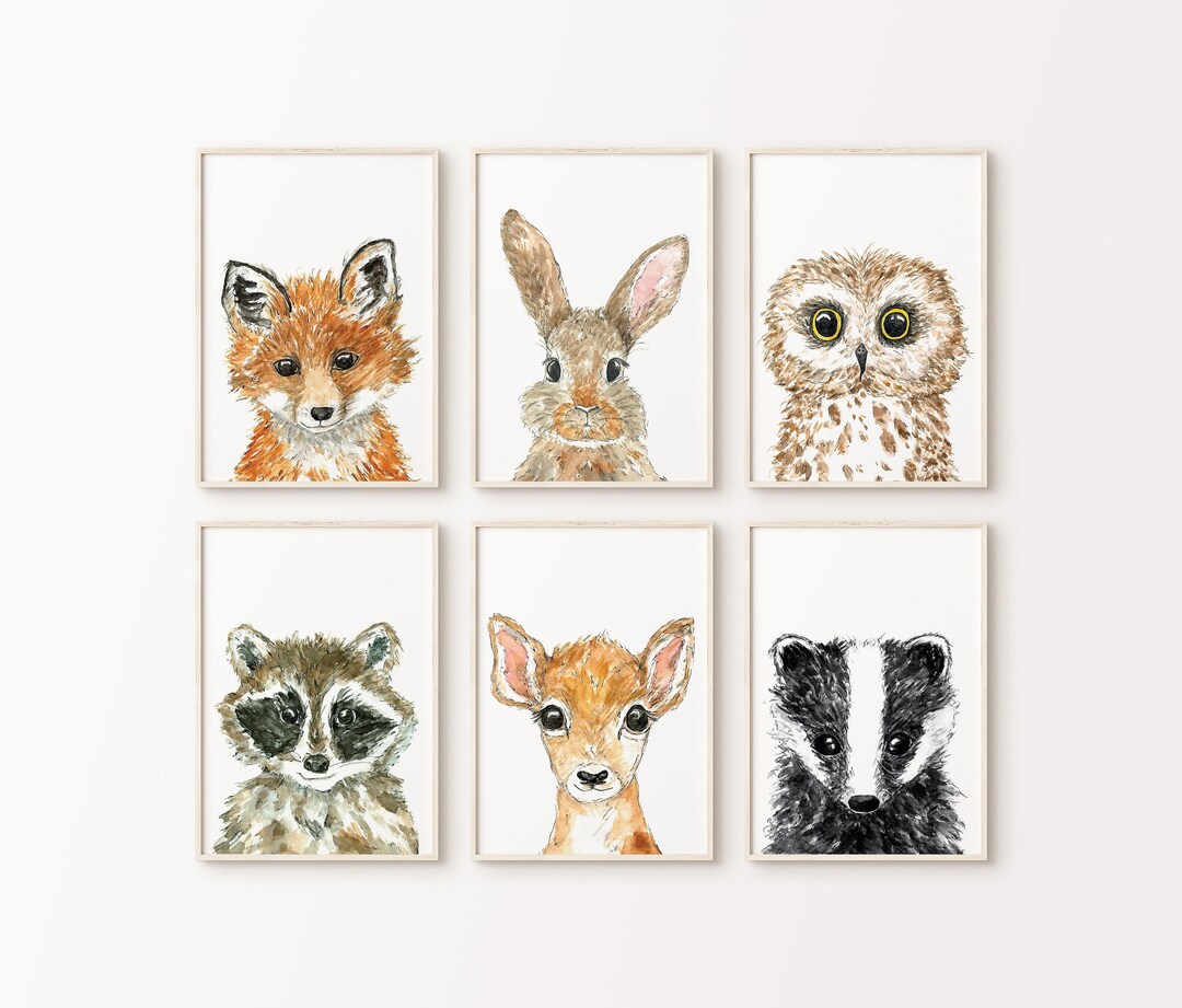 Woodland Nursery Prints Set of 6 Woodland Animal Prints - Etsy Australia