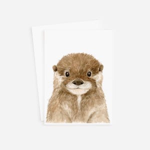 カワウソのグリーティング カード、赤ちゃんカワウソ、カワウソのカード、森のカード、カワウソの半分、父の日のクマのカード、空白のカード、ラッコ