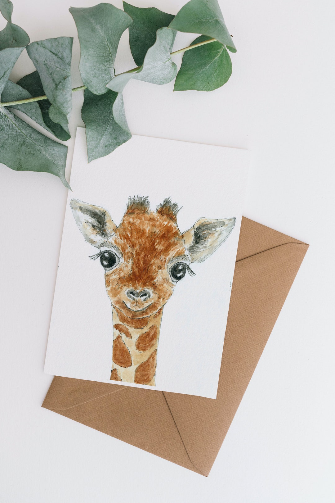 Giraffe Baby Card Safari Animal Baby Card Minimal Welcome Baby Card ...