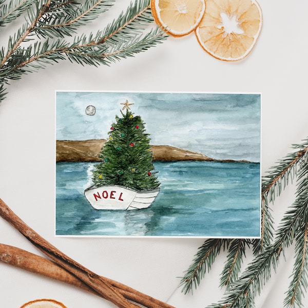 Sailboat Christmas Card, Blank Christmas Card, Card Set, Holiday Card, Holiday Card Set, Christmas Card Set, Nautical Christmas Card