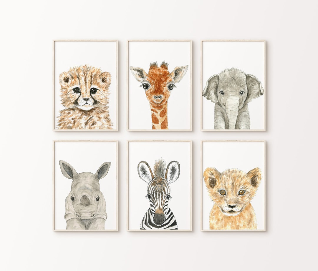 Safari Nursery Prints, Set of 6 Prints, Nursery Decor, Nursery Wall Art ...
