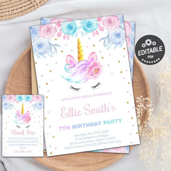 Unicorn Invitation, Unicorn Birthday, Unicorn Birthday Party, Girl.
