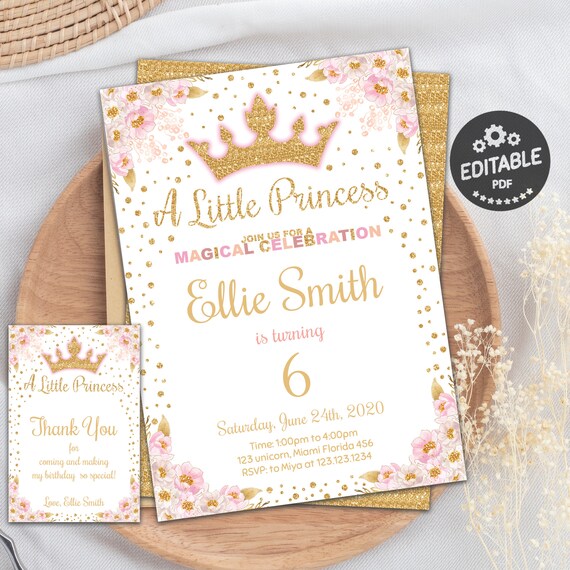 Princess Invitation, Princess Birthday, Princess Party, Birthday.