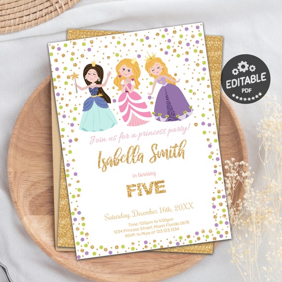 Princess Invitation, Princess Birthday, Princess Party, Birthday.