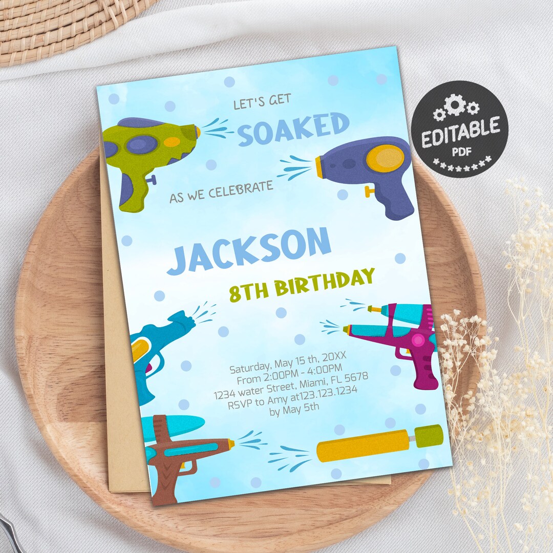 Water Gun Party Invitation Water Gun Invitation Birthday Etsy