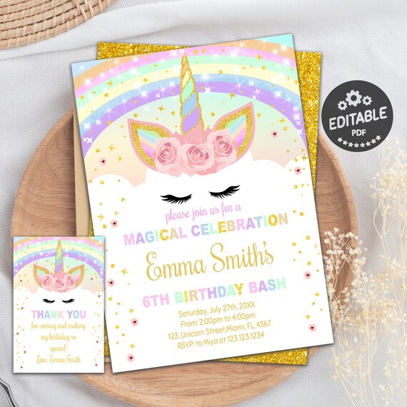 Unicorn Invitation, Unicorn Birthday, Unicorn Birthday Party, Girl.