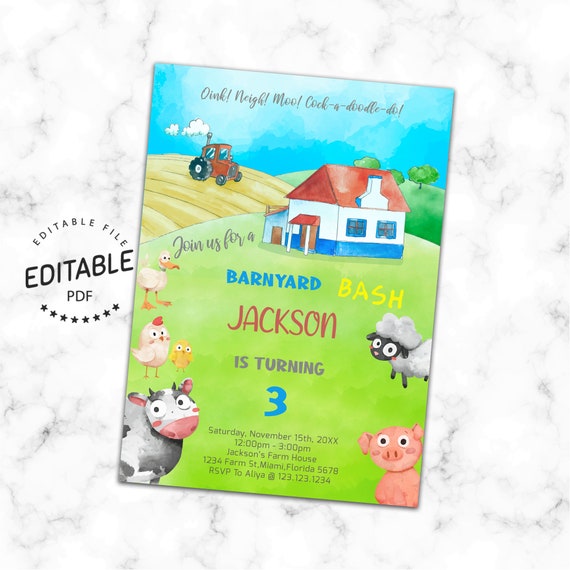 Farm Invitation Farm Birthday Invitation Printable Farm | Etsy