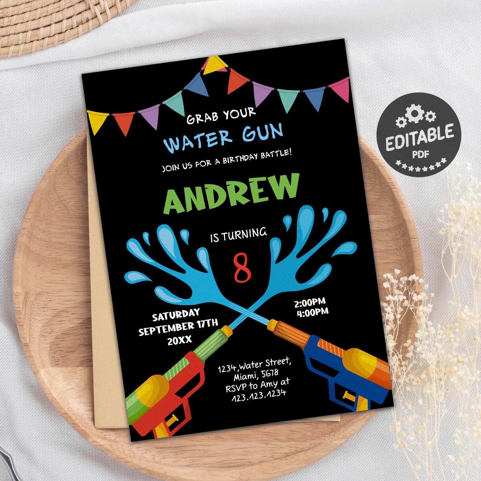 Water Gun Invitationwater Gun Party Invitationbirthday Etsy