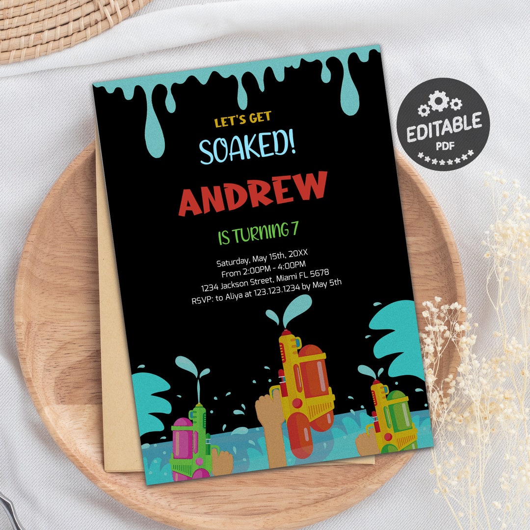 Water Gun Party Invitation, Water Gun Invitation, Birthday Invitation