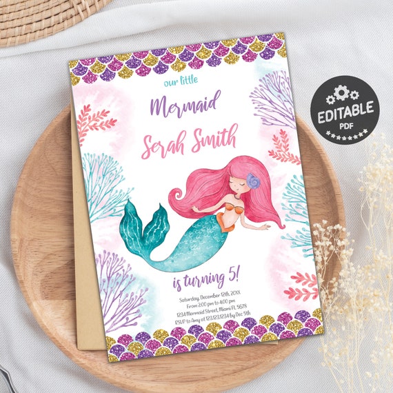 Little Mermaid Party Invitations Under The Sea Birthday, 53% OFF