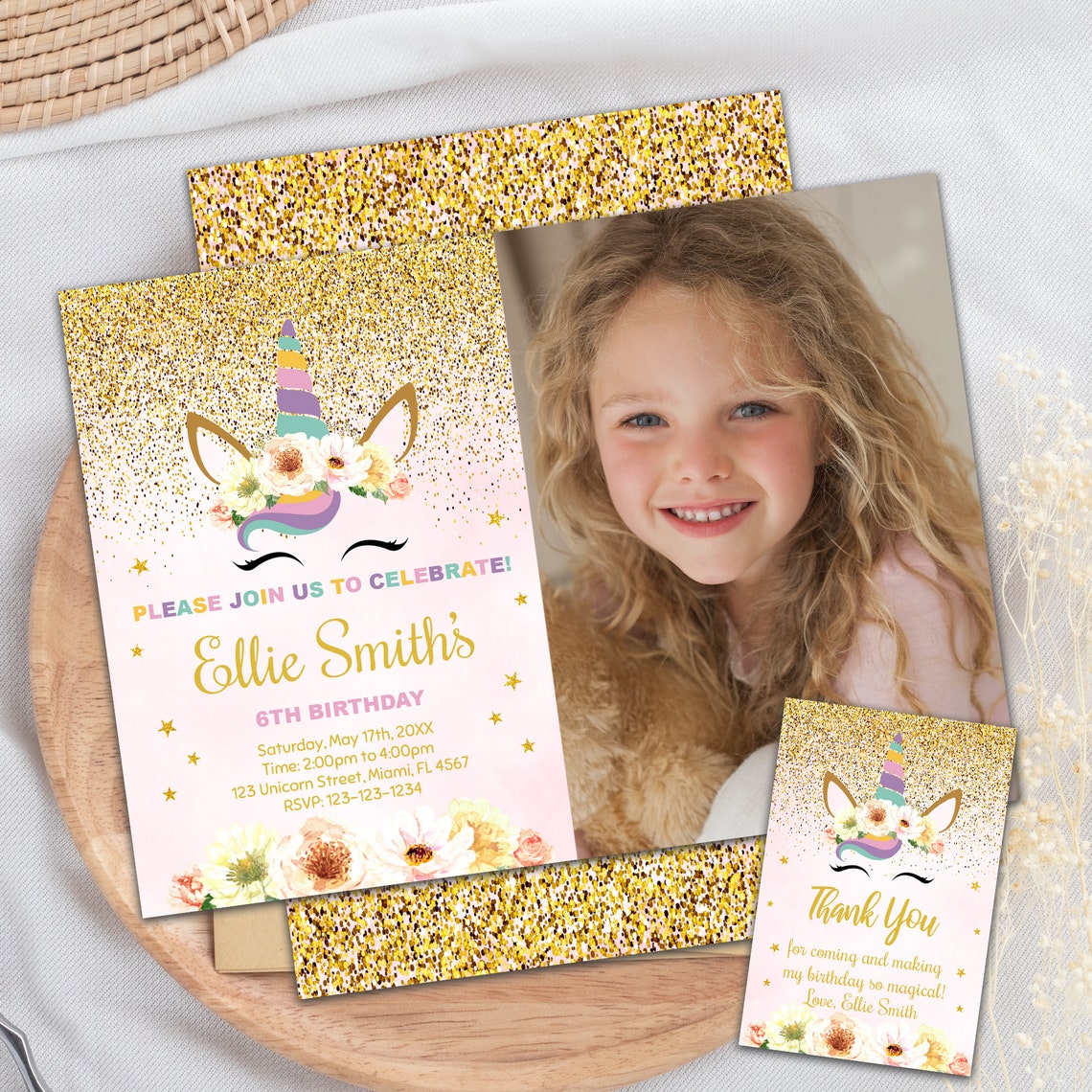 Unicorn Birthday Invitation Unicorn Invitation Unicorn Photo Etsy