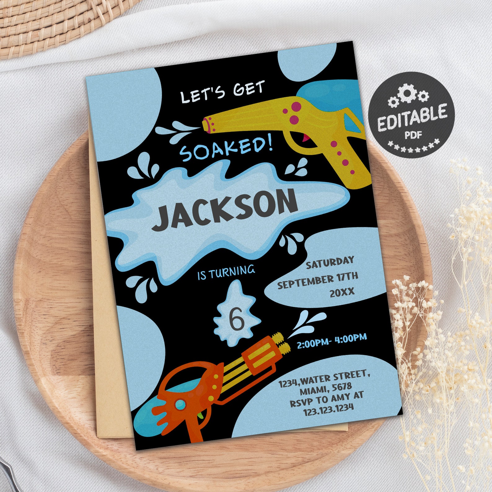 Water Gun Party Invitation Water Gun Invitation Birthday Etsy