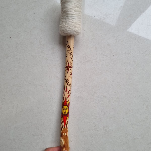 Handcrafted drum stick drumbeater for Shamanic Drum, needle felted head Spirit of the Drum native spiritual