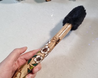 Bee Bees & white flowers  Drumstick Hand crafted drumbeater Shamanic healing drum faux rabbit fur head