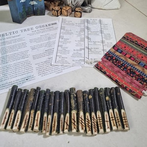 Holly Wood Ogham Staves Set: Celtic Divination Oracle with Bag