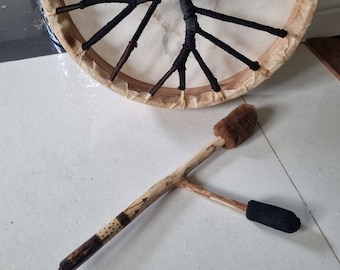 Shamanic Drum Beater: Dual Head, Faux Fur & Suede, Healing Drumming