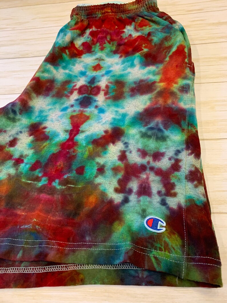 Champion Shorts Psychedelic Glow Symmetry Alien Mindscape Medium Handmade Ice Tie Dye Hippie Festival Trippy Shakedown Lot T Shirt