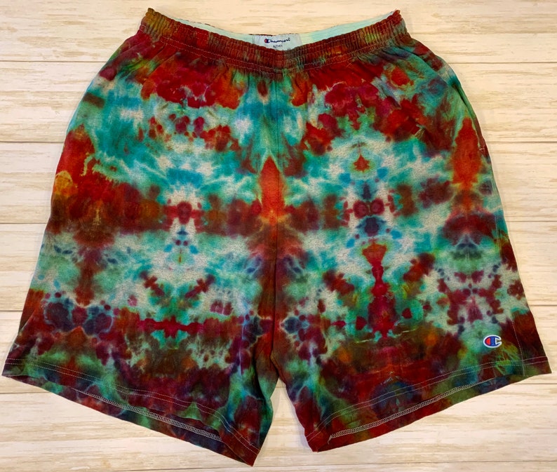 Champion Shorts Psychedelic Glow Symmetry Alien Mindscape Medium Handmade Ice Tie Dye Hippie Festival Trippy Shakedown Lot T Shirt