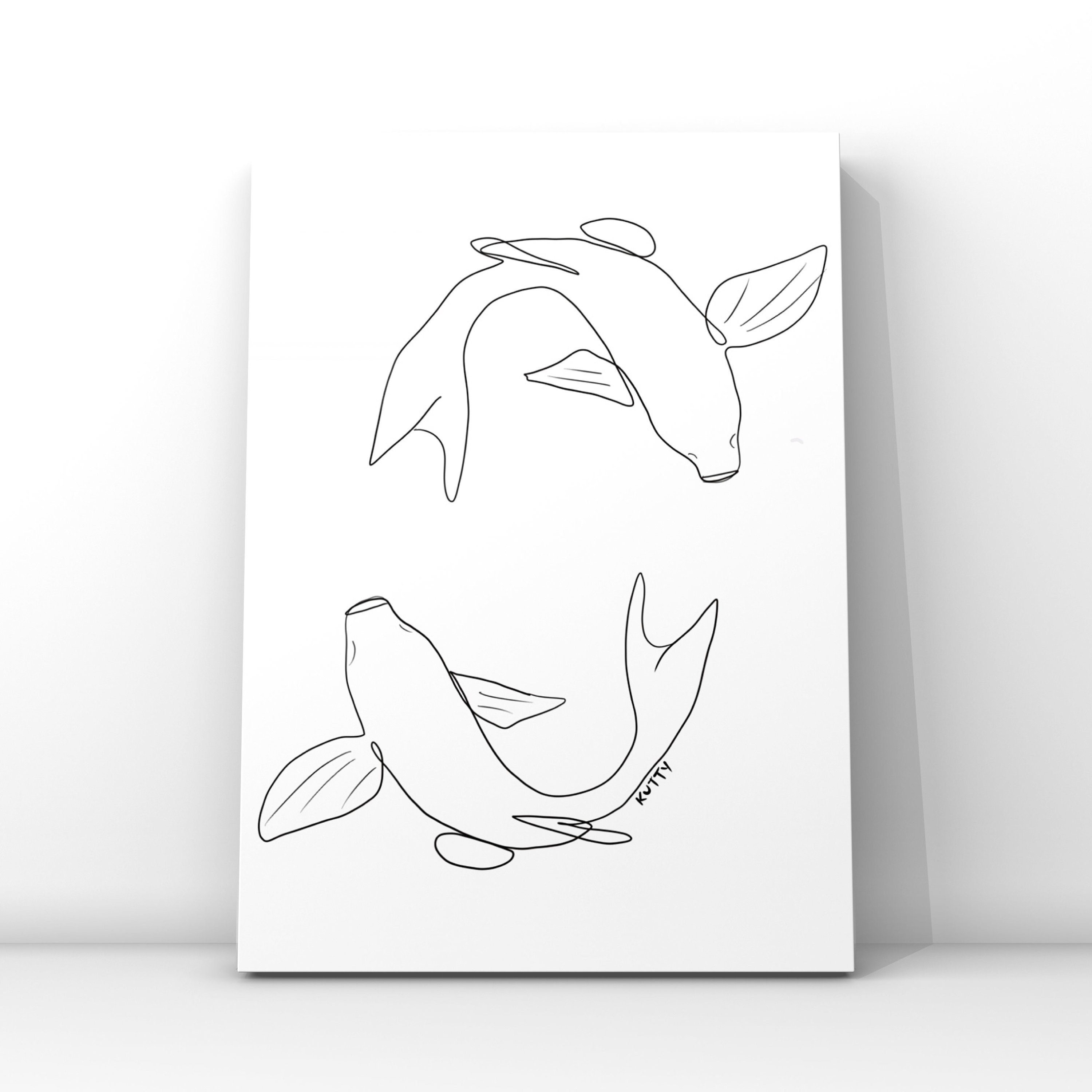 KOI FISH CONTINUOUS Line Fine Line Art Abstract Koi Fish Japanese