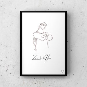ZERO TO HERO | Greek Mythology Print | Hercules Fan Art | Continuous Line Art | Quote Wall Art | Minimalism Home Decor
