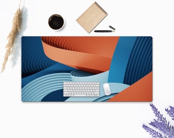 Desk Mat Extra Large, Abstract 3D Blue and Red Lines Graphic Desk Mat, Abstract Desk Mat, Large Mouse Pad, Mouse Mat, Extended Mouse Pad