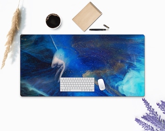 Blue Epoxy Resin Desk Mat, Abstract Desk Mat, Luxury Desk Mat, Mouse Mat, Extended Mouse Pad, Desk Mat
