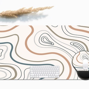 Pastel Abstract Wave Desk Mat, Extra Large Desk Mat, Large Gaming Mouse Pad, Extended Mouse Pad, Gaming Keyboard Mat