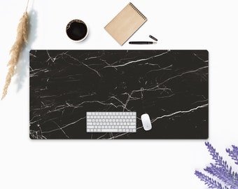 Desk Mat Extra Large, Black Marble Background White Strokes Desk Mat, Abstract Desk Mat, Mouse Mat, Extended Mouse Pad, Desk Mat Marble