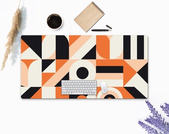 Mouse Pad, Desk Mat Extra Large, Geometric Black and Orange Desk Mat, Large Desk Pad, Mouse Mat, Extra Large Mouse Pad, Desk Accessories