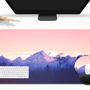 Pink and Blue Sunset Mountain Landscape Desk Mat, Extra Large Desk Mat, Large Gaming Mouse Pad, Extended XL Mouse Pad, Gaming Keyboard Mat