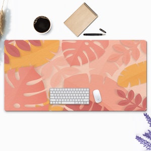 Desk Mat Pink, Tropical Monstera Leaves Pink Desk Mat Cute, Desk Mat Extra Large, Desk Pad Large, Pink Desk Mat, Desk Pad Pink, Keyboard Mat